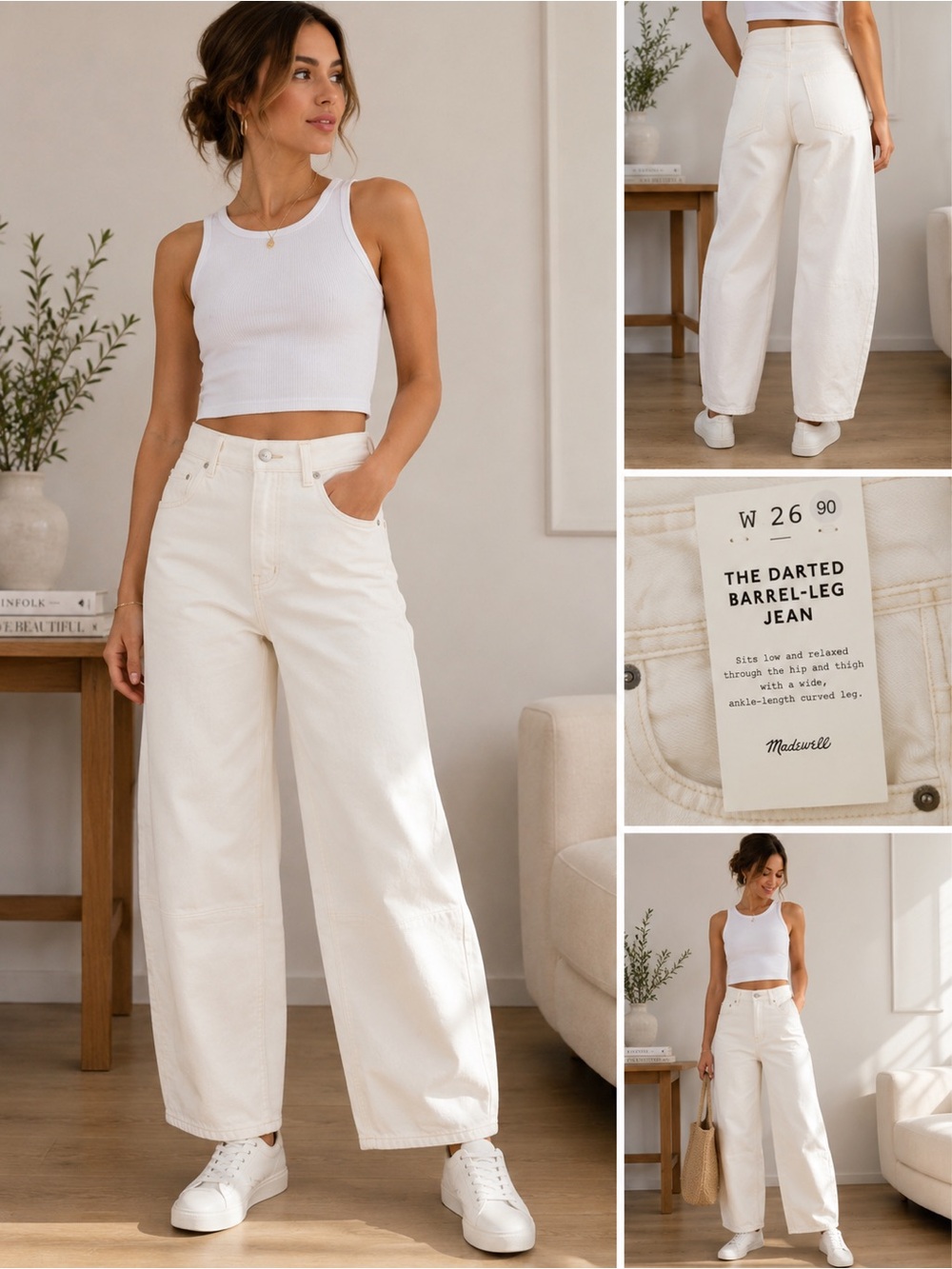 New Madewell Wide-Leg High-Rise Jeans in Cream